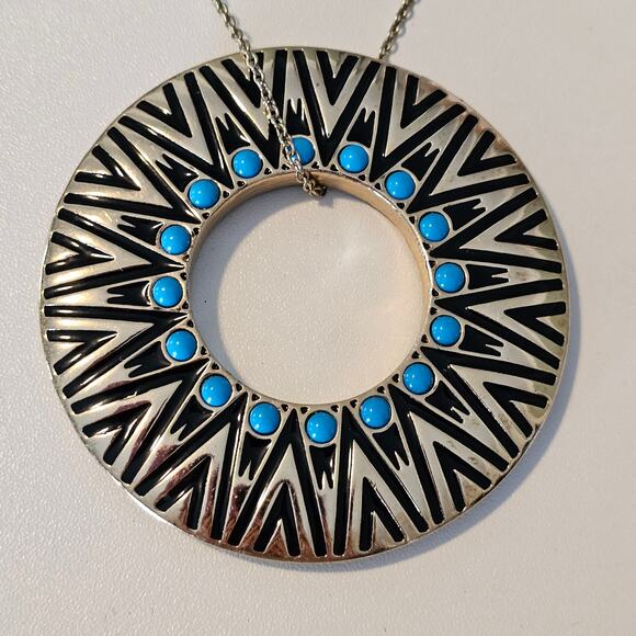 House of Harlow Circle Tribal Pendant Necklace with Turquoise Cabochons - Picture 2 of 5